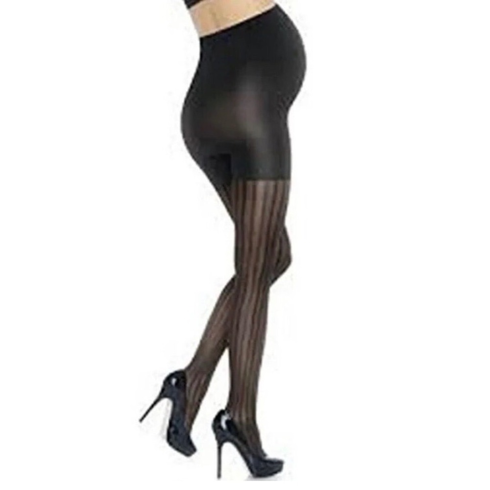 ASSETS Sara Blakely Marvelous Mama Maternity Tights Black Opaque Stripe Size 1